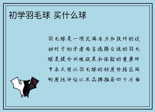 初学羽毛球 买什么球