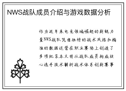 NWS战队成员介绍与游戏数据分析