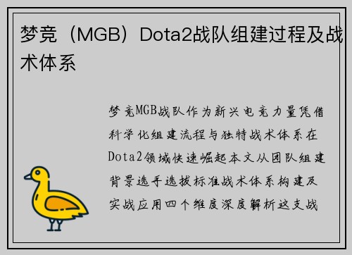 梦竞（MGB）Dota2战队组建过程及战术体系