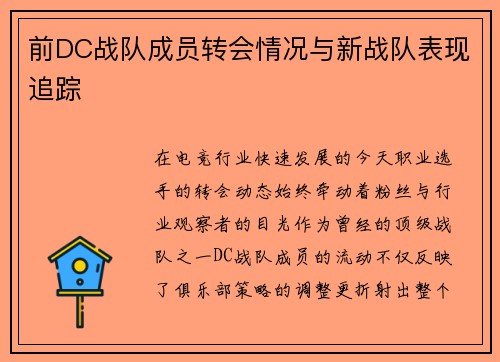 前DC战队成员转会情况与新战队表现追踪